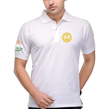 Load image into Gallery viewer, Merchant Navy Anchor with Wheel Logo on Chest With Tri-colour Wheel on Sleeves Embroidered Cotton Polo Neck T-shirt