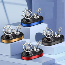 Load image into Gallery viewer, Solar Powered Rotating Ship Helm Wheel and Anchor Air Freshener Car Dashboard Accessory