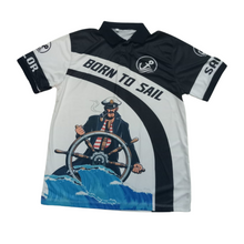 Load image into Gallery viewer, Merchant Navy Captain with Wheel Crashing Waves Drifit Polo Neck Tshirt