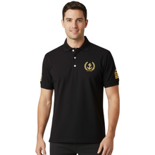 Load image into Gallery viewer, Merchant Navy Embroidered Dri-Fit 100% Polyster Polo Neck T-shirt for Captain/Master-Anchor Logo on Left Chest & Eppaulets Logo on Sleeves