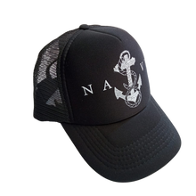 Load image into Gallery viewer, Navy Printed Black Adult Unisex Truckers Style Cap - Premium Quality