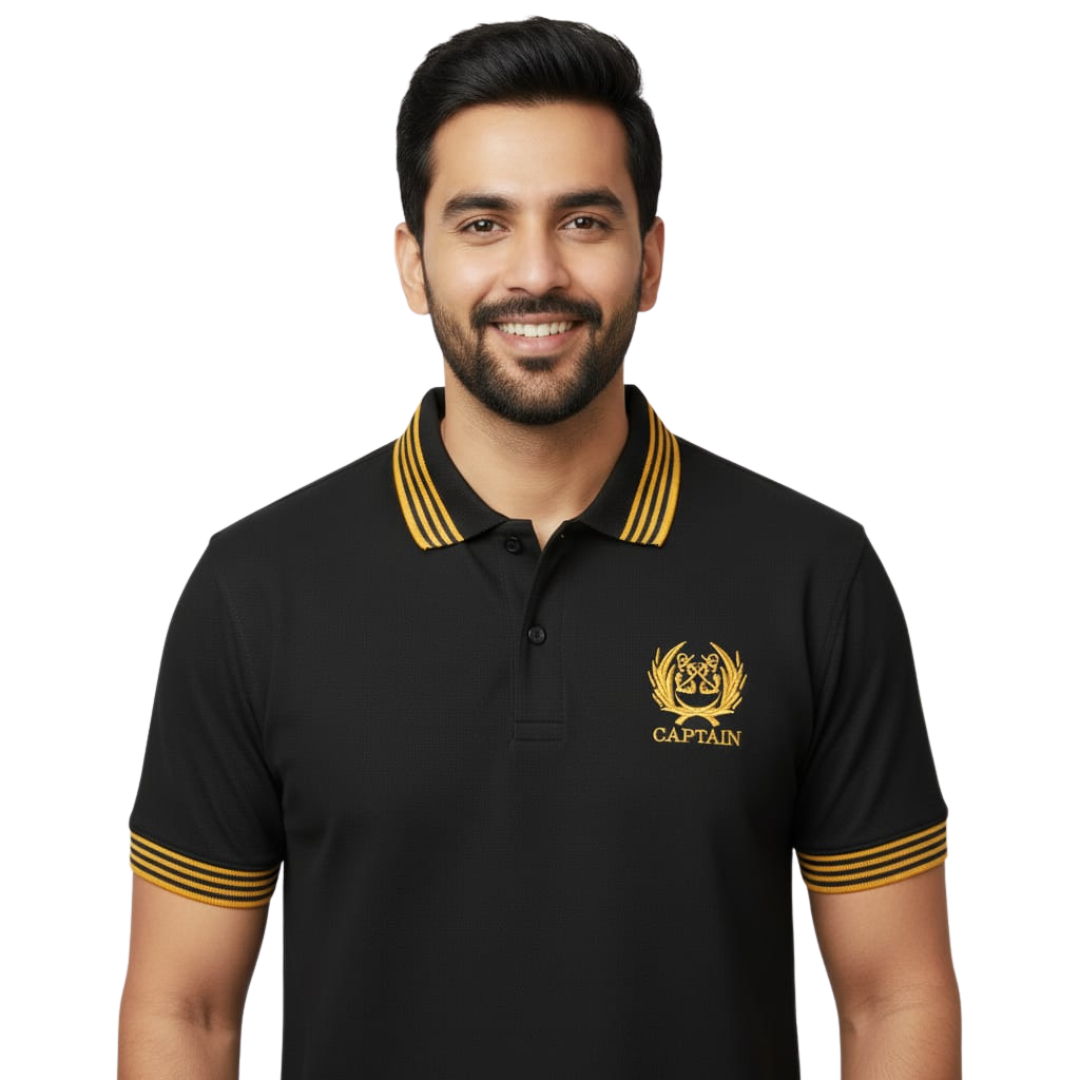 Merchant Navy Cotton Polo Neck T-shirt for Captain with 4 Yellow