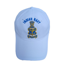 Load image into Gallery viewer, Indian Navy Embroidered Adult Unisex free size Cap White - Premium Quality