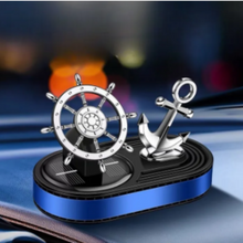 Load image into Gallery viewer, Solar Powered Rotating Ship Helm Wheel and Anchor Air Freshener Car Dashboard Accessory