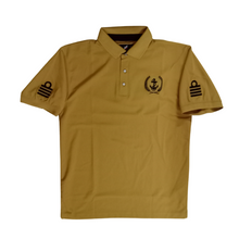 Load image into Gallery viewer, Merchant Navy Embroidered Dri-Fit 100% Polyster Polo Neck T-shirt for Captain/Master-Anchor Logo on Left Chest & Eppaulets Logo on Sleeves