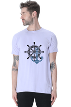 Load image into Gallery viewer, Black Wheel and Blue Anchor - Men's Half Sleeve Round Neck T-shirt