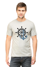 Load image into Gallery viewer, Black Wheel and Blue Anchor - Men's Half Sleeve Round Neck T-shirt