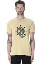 Load image into Gallery viewer, Black Wheel and Blue Anchor - Men's Half Sleeve Round Neck T-shirt