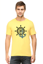 Load image into Gallery viewer, Black Wheel and Blue Anchor - Men's Half Sleeve Round Neck T-shirt