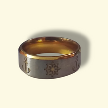 Load image into Gallery viewer, Anchor & Helm Wheel Engraved Unisex Solid Stainless Ring