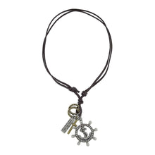 Load image into Gallery viewer, Anchor Helm Wheel Cross Bronze Vintage Dog Tag Oxidised Leather Pendant Chain