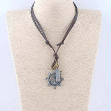 Load image into Gallery viewer, Anchor Helm Wheel Cross Bronze Vintage Dog Tag Oxidised Leather Pendant Chain