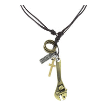 Load image into Gallery viewer, Adjustable Wrench Cross Vintage Dog Tag Oxidised Leather Pendant Chain