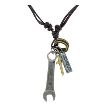 Load image into Gallery viewer, Rusty Wrench Cross Vintage Dog Tag Oxidised Leather Pendant Chain