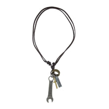 Load image into Gallery viewer, Rusty Wrench Cross Vintage Dog Tag Oxidised Leather Pendant Chain