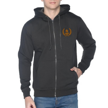 Load image into Gallery viewer, Merchant Navy Unisex Zipper Hoodie with Anchor with Leaf Embroidery - Black
