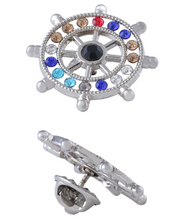 Load image into Gallery viewer, Merchant Navy Silver Ship Steering Helm Wheel Lapel Pin Collar Brooch