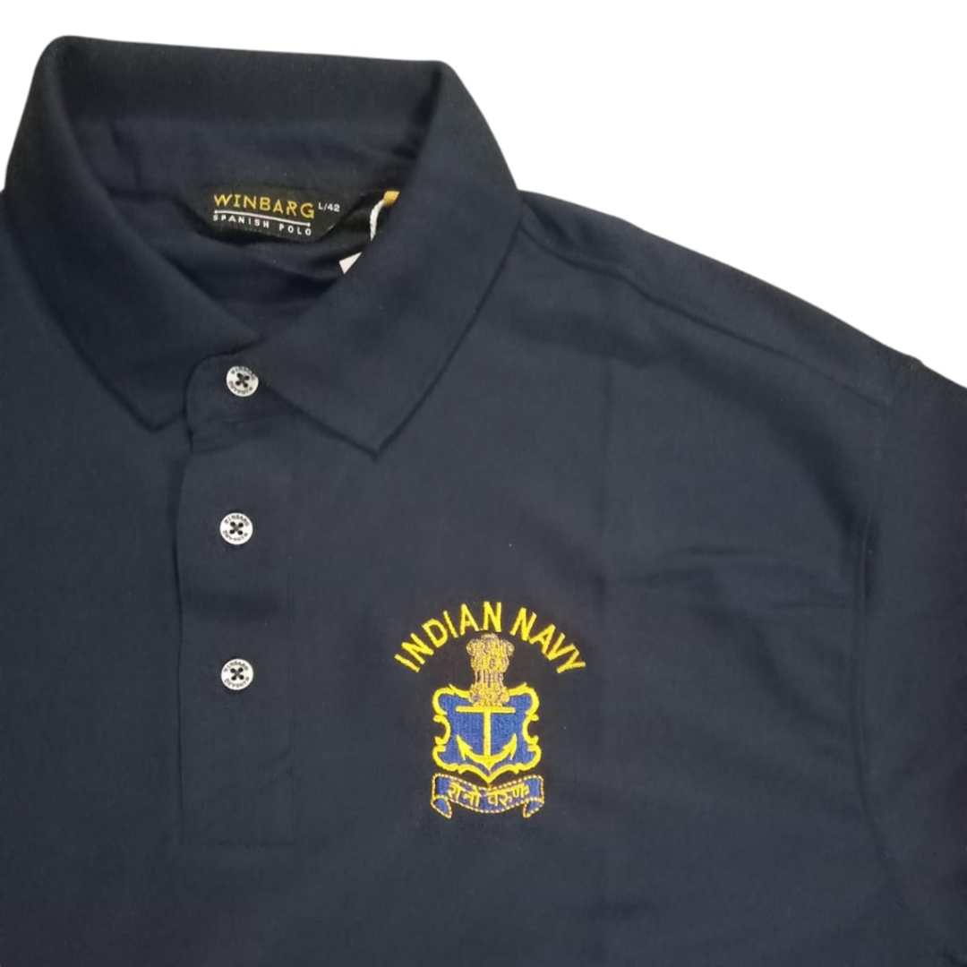 Indian Navy Logo Embroidered Drifit-Polyster Polo Neck T-shirt