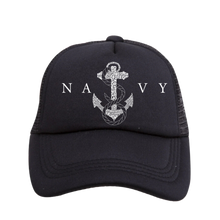 Load image into Gallery viewer, Navy Printed Black Adult Unisex Truckers Style Cap - Premium Quality