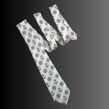 Load image into Gallery viewer, Merchant Navy Anchor & Helm Wheel Woven Formal Unisex White Necktie for Sailors