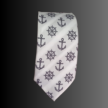 Load image into Gallery viewer, Merchant Navy Anchor & Helm Wheel Woven Formal Unisex White Necktie for Sailors