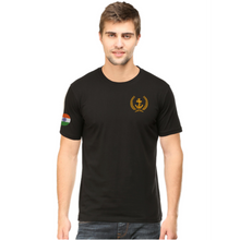 Load image into Gallery viewer, Merchant Navy Anchor Logo with Indian Tri-colour on Sleeves Embroidered Cotton Round Neck T-shirt
