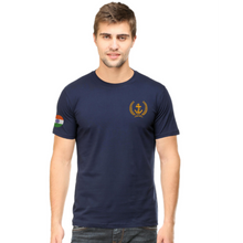 Load image into Gallery viewer, Merchant Navy Anchor Logo with Indian Tri-colour on Sleeves Embroidered Cotton Round Neck T-shirt