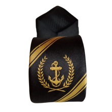 Load image into Gallery viewer, Merchant Navy Anchor with Leaf Jacquard Woven Formal Unisex Black Necktie for Sailors