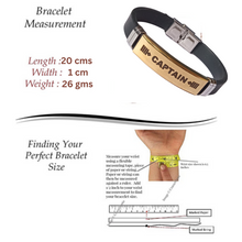Load image into Gallery viewer, Captain - Laser Engraved Gold Plated Stainless Steel Black Silicone Strap Bracelet