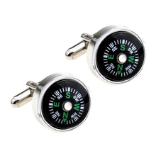 Load image into Gallery viewer, Silver Round Black Compass Cufflinks