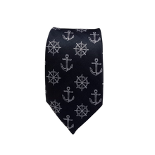 Load image into Gallery viewer, Merchant Navy Anchor & Helm Wheel Woven Formal Unisex Navy Blue Necktie for Sailors
