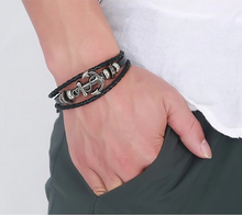 Load image into Gallery viewer, Anchor Braided Leather Ring Wrist Band Strand Bracelet - Men