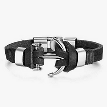 Load image into Gallery viewer, Anchor Leather Ring Wrist Band Strand Bracelet - Men