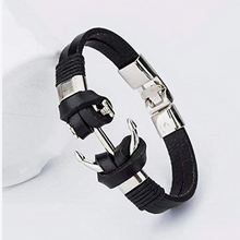 Load image into Gallery viewer, Anchor Leather Ring Wrist Band Strand Bracelet - Men