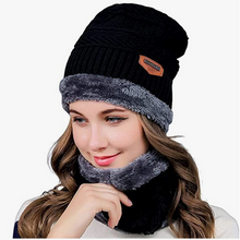 Load image into Gallery viewer, Unisex Soft Fleece Knitted Woollen Beanie Winter Cap with Neck Warmer/Muffler