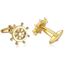 Load image into Gallery viewer, Golden Ship Helm Wheel Cuff Links
