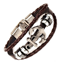 Load image into Gallery viewer, Anchor Braided Leather Ring Wrist Band Strand Bracelet - Men