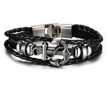 Load image into Gallery viewer, Anchor Braided Leather Ring Wrist Band Strand Bracelet - Men