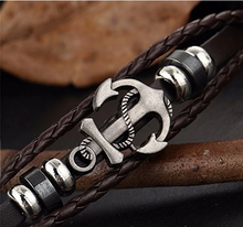 Load image into Gallery viewer, Anchor Braided Leather Ring Wrist Band Strand Bracelet - Men