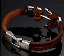 Load image into Gallery viewer, Anchor Leather Ring Wrist Band Strand Bracelet - Men