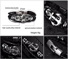 Load image into Gallery viewer, Anchor Braided Leather Ring Wrist Band Strand Bracelet - Men