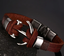 Load image into Gallery viewer, Anchor Leather Ring Wrist Band Strand Bracelet - Men