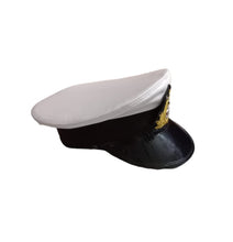 Load image into Gallery viewer, Merchant Navy White Peak Cap with Hand Embroidered Badges