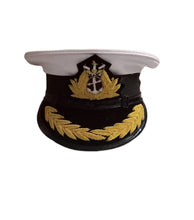 Load image into Gallery viewer, Merchant Navy White Peak Cap with Hand Embroidered Badges for Master and Chief Engineer