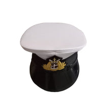 Load image into Gallery viewer, Merchant Navy White Peak Cap with Hand Embroidered Badges