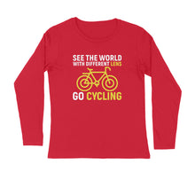 Load image into Gallery viewer, See the world with different lens go cycling - Men's full sleeve round neck T-shirt