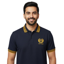 Load image into Gallery viewer, Merchant Navy Cotton Polo Neck T-shirt for Captain with 4 Yellow Stripes on Collar &amp; Cuff
