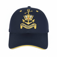 Load image into Gallery viewer, Merchant Navy Logo Embroidered with Yellow Tipping Peak Adult Unisex free size Cap - Premium Quality
