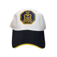 Load image into Gallery viewer, Indian Navy Embroidered Adult Unisex free size Cap White with Yellow Tipping Blue Visor - Premium Quality
