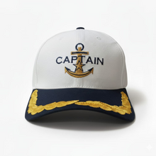 Load image into Gallery viewer, Merchant Navy Captain Embroidered White/Blue Adult Unisex Cotton Cap - Premium Quality
